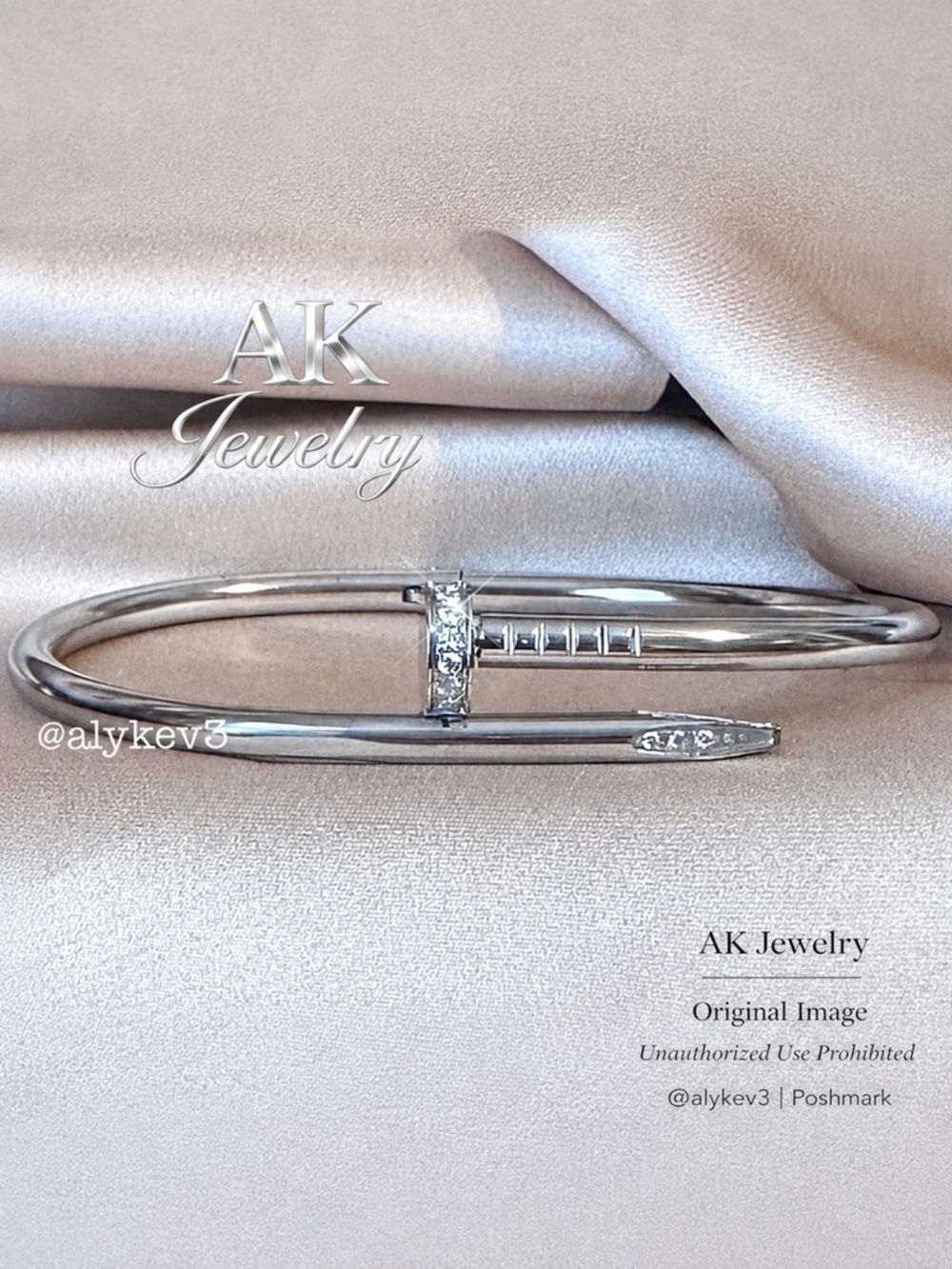 💎LUXURY  Pavé Diamond Style Silver Nail Bracelet Stackable Bangle | AK Jewelry™